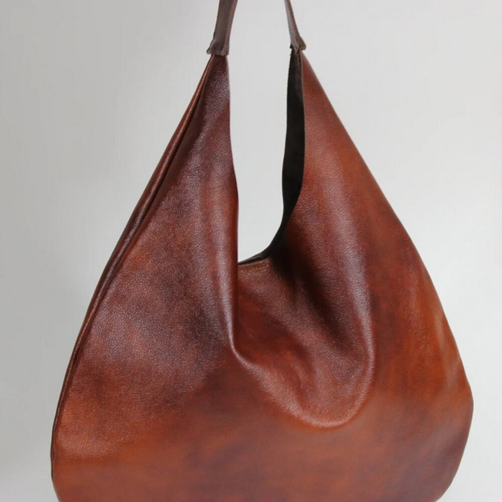 Custom Artisan- Made Cognac  Leather XL Hobo Bag